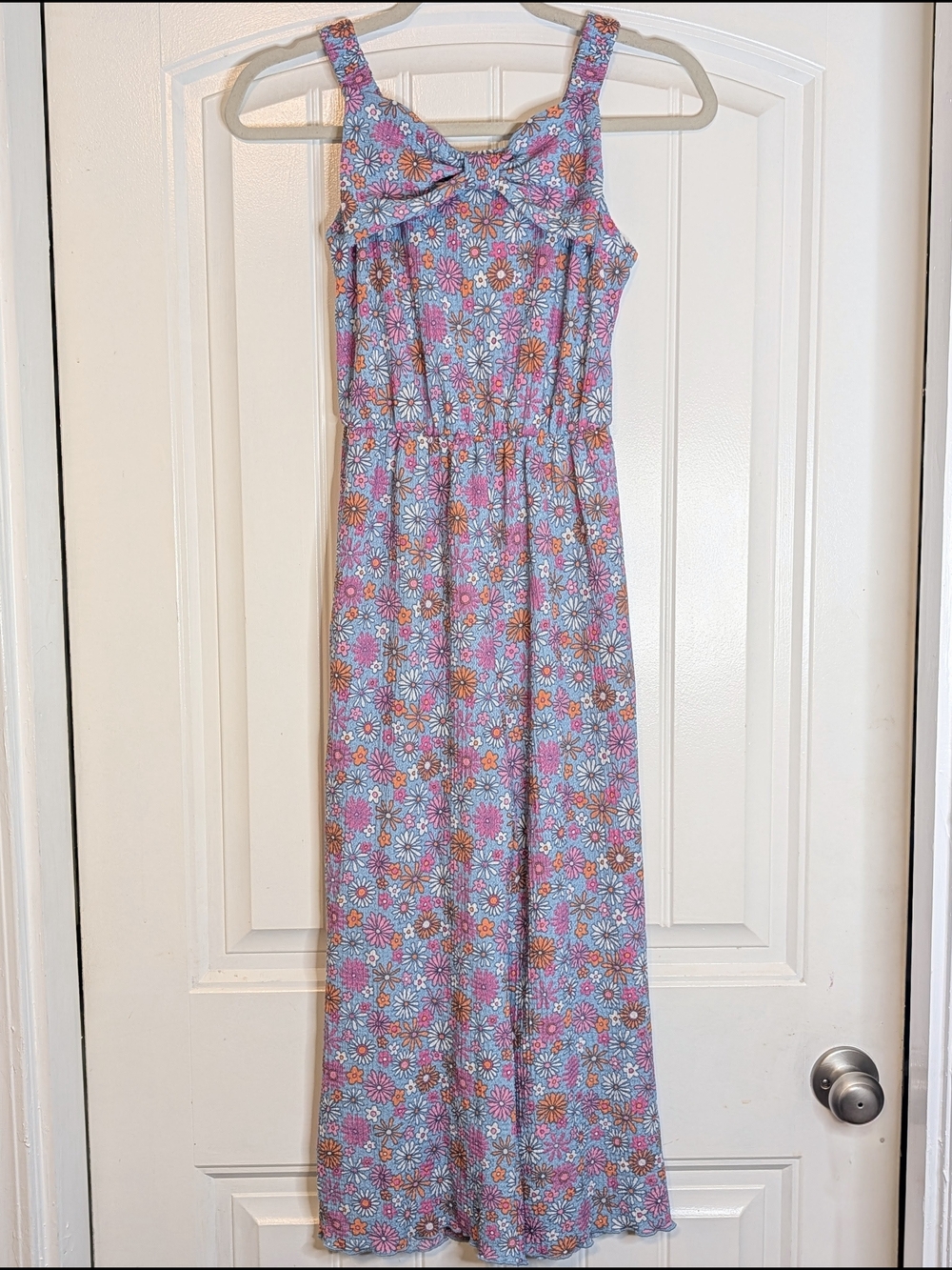 Jenna & Jessie Girls Retro Floral Patterned Sleeveless Bow Front Jumpsuit